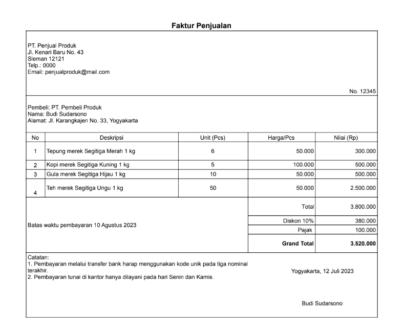 Cara Membuat Faktur Penjualan Dan Contohnya