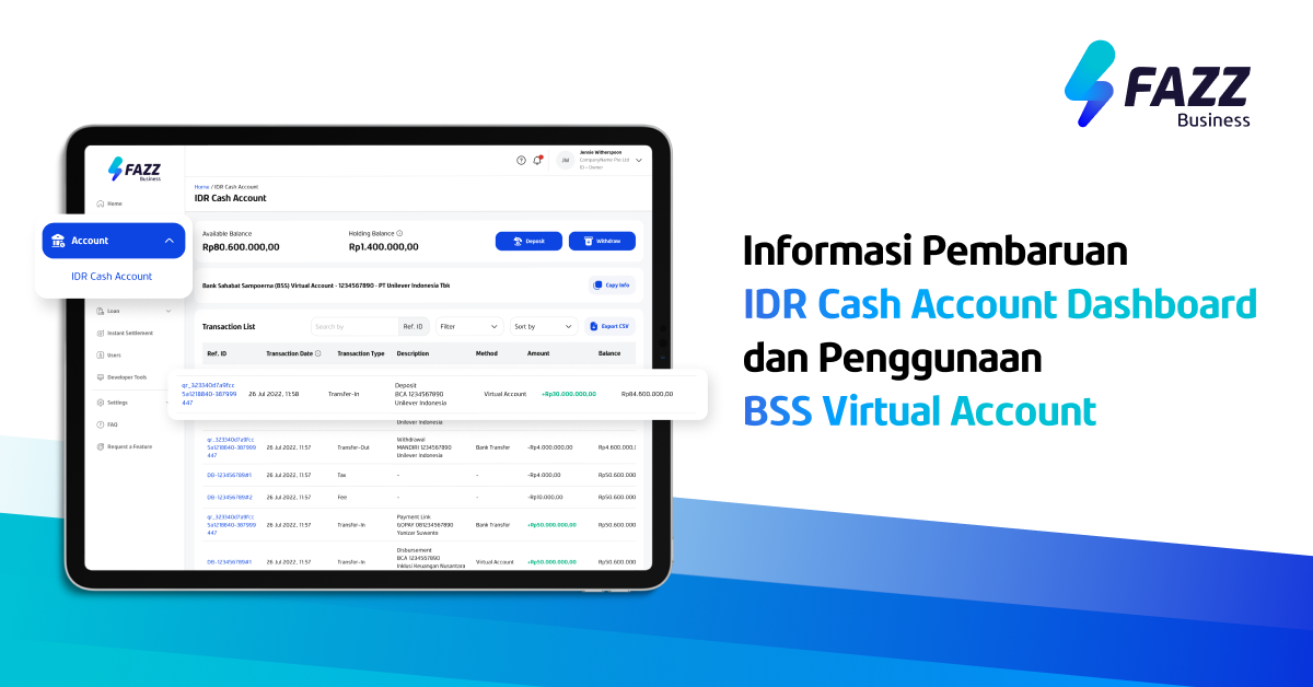 Informasi Pembaruan IDR Cash Account Dashboard dan Penggunaan BSS Virtual Account