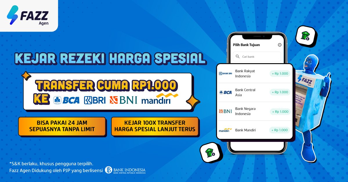 Promo Fazz Kejar Rezeki Harga Spesial Transfer ke Bank Favorit cuma Rp1.000!