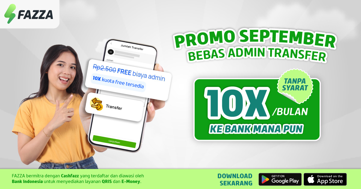 Promo SAVEtember FAZZA: Gratis Transfer Uang 10X/Bulan ke Semua Bank