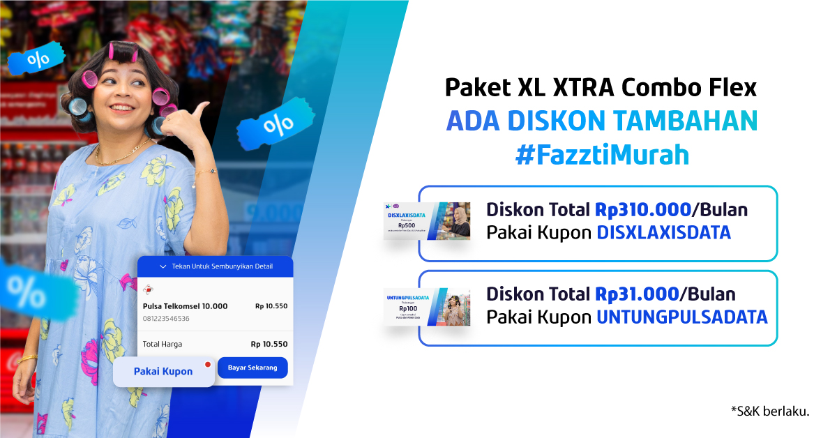 DISKON TAMBAHAN #FazztiMurah di Paket Data XL XTRA Combo Flex
