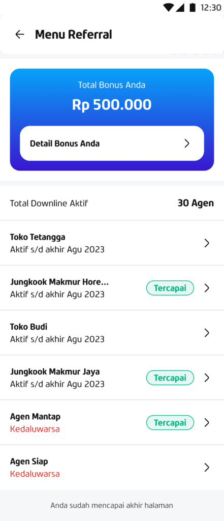 Menu Referral Fazz Agen - Lihat Total Agen Downline Aktif